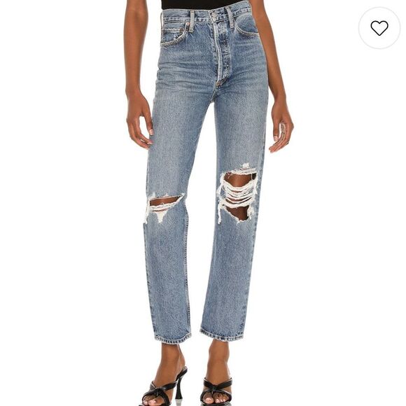 AGOLDE 28 Medium Vintage 90’s Mid Rise Loose Backdrop Denim Distressed Jeans - Picture 2 of 7